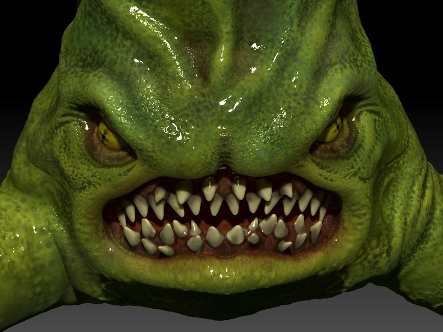 Close-up of the creature’s face and teeth