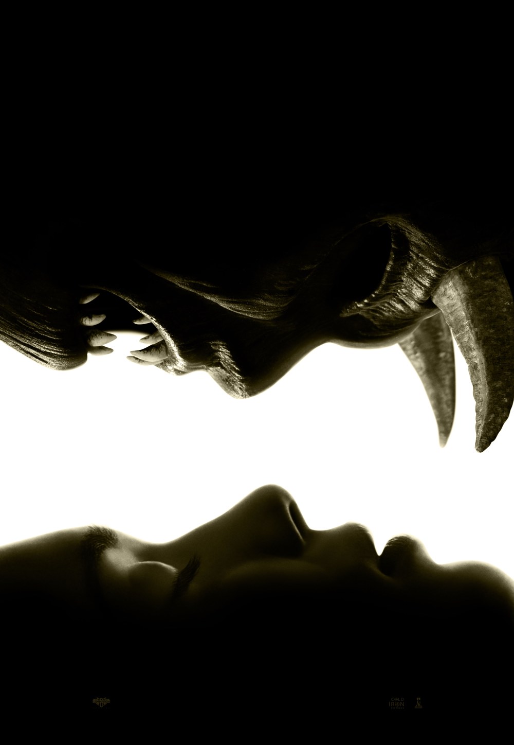 Nightmare Demon poster art: a horned, fanged demon face-to-face with a woman in profile, in silhouette against white